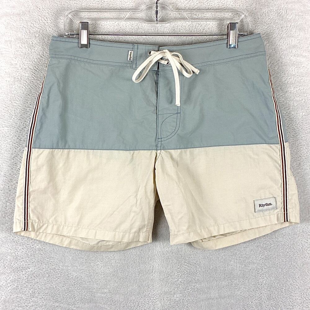 Rhythm Board Shorts Men 30 Blue Ivory Nylon Drawstring Surf Summer Huckberry